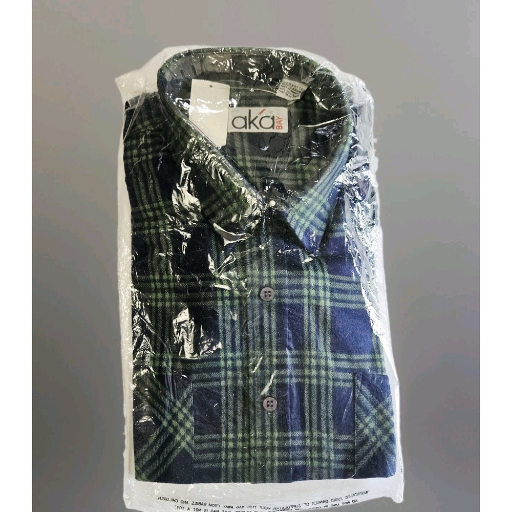 NWT Aka Bay Button Up Men's Size Large 100% Cotton Green/Blue Striped Shirt